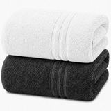Komfortec Set van 2 Handdoeken 80x200 cm - 100% Katoen - XXL Saunahanddoeken - Badlaken - Strandlaken - Badhanddoek - Douchelaken - Zacht - Hoge Absorptie - Sneldrogend - Wit & Antraciet