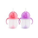 Munchkin Drinkbeker met Rietje en Click Lock Top Set, Baby & Peuter Tuitbekers met Rietje, BPA-Vrije Antilek Tuitbeker, Vaatwasserbestendig, Verzwaard Rietje - 2 Stuks x 207ml, Roze/Paars