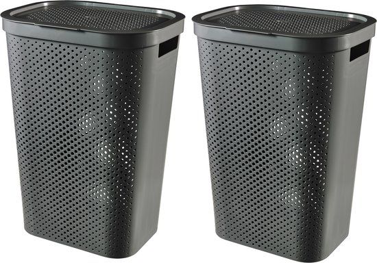 Curver Infinity Recycled Wasmand met deksel - 60L - 2 stuks - Antraciet
