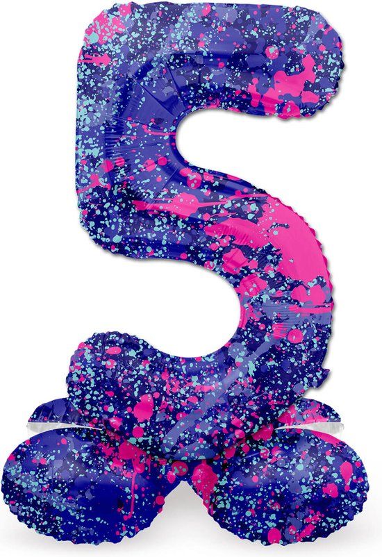 Folat Staande folieballon Cijfer 5 Paint Splash - 41 cm - Multi