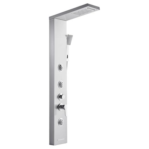 VEVOR Douchepaneel torensysteem met regenval waterval douchekop, 134,6 cm geborsteld roestvrijstalen douchekolom, 5-functie kraan, wandmontage regenmassagesysteem met 3 lichaamsstraal, handheld