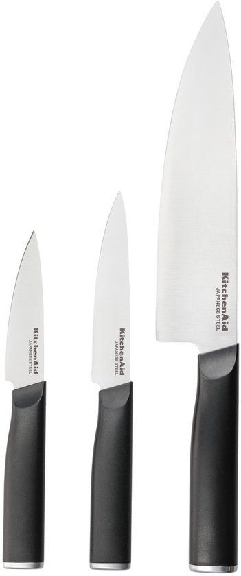 KitchenAid Classic Messenset, 3-delig, Japans 420J2-staal, Inclusief Mesbeschermers, Zwart