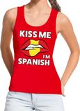 Bellatio Decorations Shoppartners Bv Kiss me I am Spanish tanktop / mouwloos shirt rood dames - feest shirts dames - Spanje kleding S