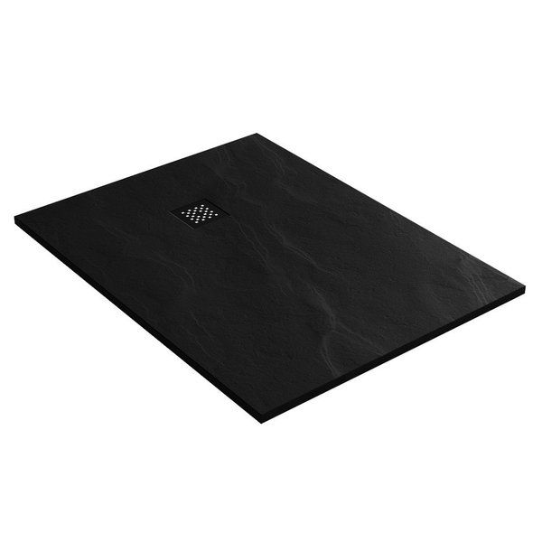 Saniclass Relievo Crag douchebak 90x120cm antislip antibacterieel mineraalmarmer mat zwart