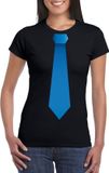 Bellatio Decorations Shoppartners Bv Zwart t-shirt met blauwe stropdas dames XXL