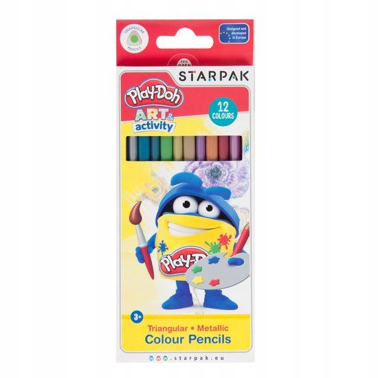 Play-Doh Metalic Driehoekige Kleurpotloden Set - 12 Kleuren
