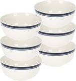 Excellent Houseware Soepkommen/serveer schaaltjes - 6x - Bologna - Porselein - Wit/Blauw - D13 x H7.5 cm