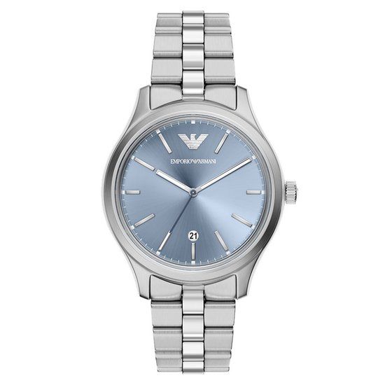 Emporio Armani AR11748 Mannen Horloge 41 mm Zilverkleurig Blauwe Wijzerplaat Stalen Band