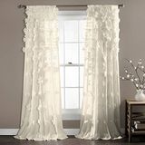 Lush Decor Riley Raamgordijn, semi-transparant, met ruches en lussen, voor woonkamer, eetkamer, slaapkamer (eenpersoonsbed), 137 cm B x 213 cm L, ivoor