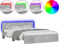 vidaXL Bedframe met hoofdeinde en LED-licht betongrijs 160x200 cm