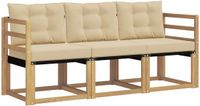 vidaXL - Bank loungeset - 3 zitplekken - Wit en Beige - Acacia hout