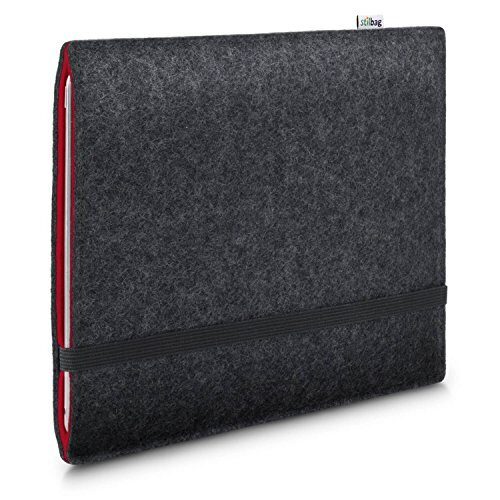 stilbag Vilten hoes voor Apple iPad 10.2 (2020) (8th Generation) | Etui Tas gemaakt van Merino wolvilt | Collekion Finn - Kleur: antraciet/rood | Tablet beschermhoes Made in Germany