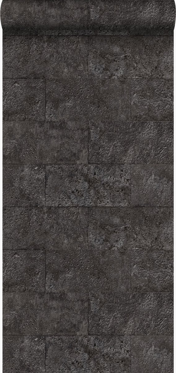 Origin Wallcoverings behang kalkstenen blokken zwart - 347583 - 53 cm x 10,05 m