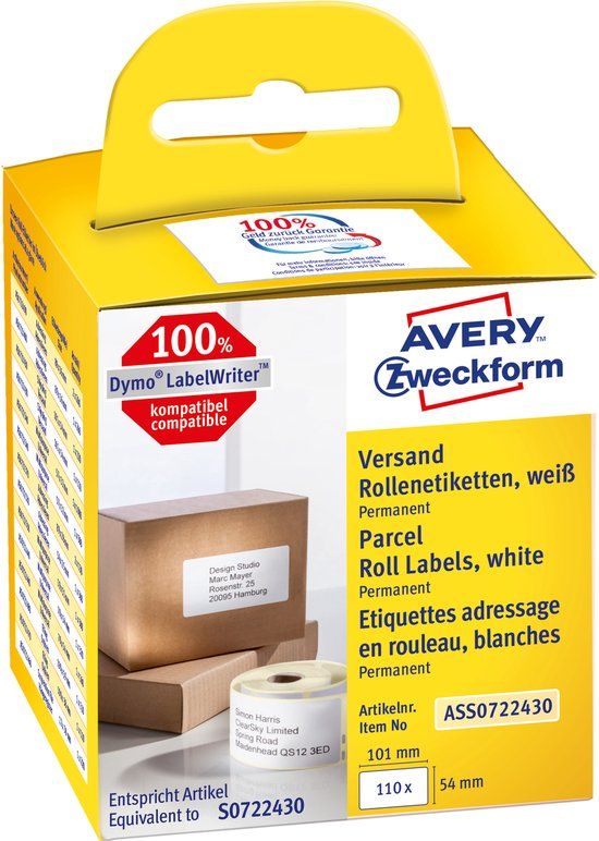 Avery Zweckform Rol met etiketten 101 x 54 mm Papier Wit 110 stuk(s) Permanent hechtend Verzendetiketten ASS0722430
