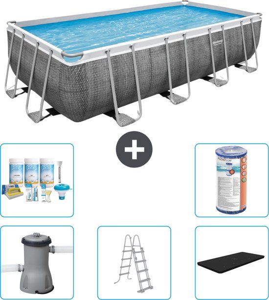 Bestway Power Steel Rechthoekig Zwembad - Rattanprint - 488x244x122cm - Compleet Set