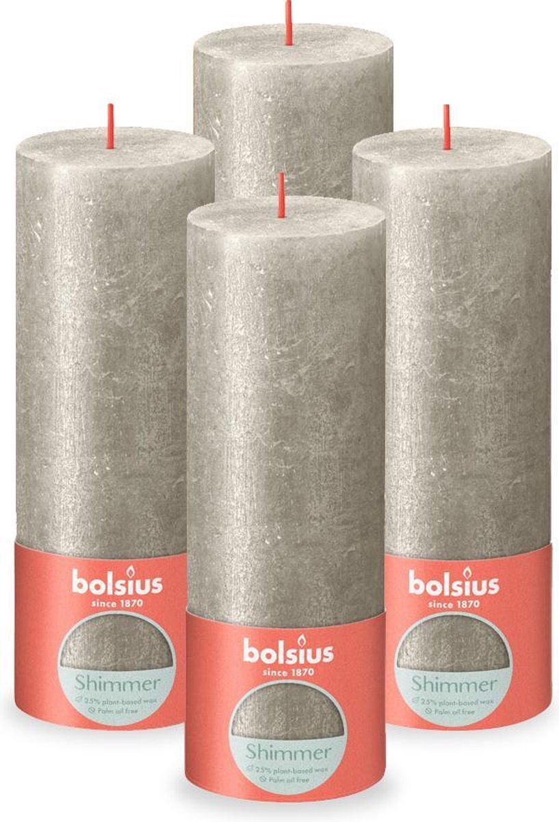 Bolsius Rustiek Stompkaars 19cm Shimmer - Set van 4 - Zilver/Champagne