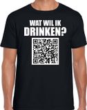 Bellatio Decorations Shoppartners Bv QR code drank shirt wat wil ik drinken heren zwart - Feest/ Carnaval drank kleding / outfit L