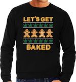 Bellatio Decorations Foute Kersttrui/sweater voor heren - Lets get baked - wiet - ginger bread - zwart XL