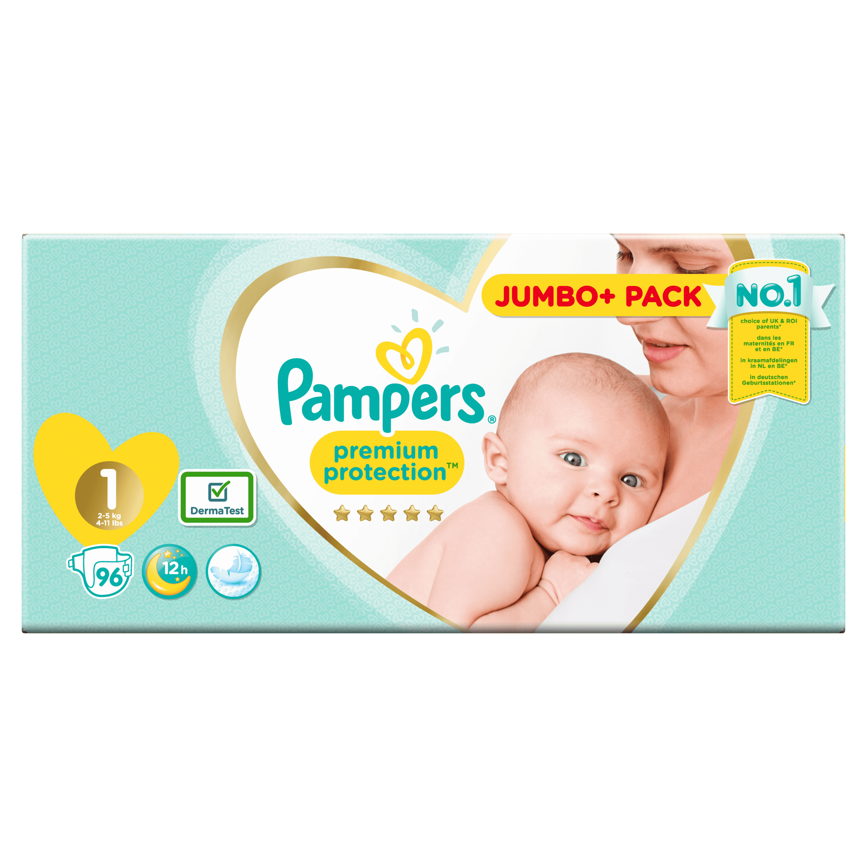 Pampers Premium Protection Maat 1, x96 Luiers, 2kg-5kg multi