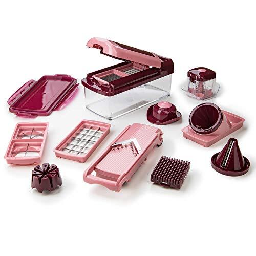 Genius Nicer Dicer Plus (18 delen) in robijnrood, fruitsnijder, uiensnijder, frietsnijder, tomatensnijder, groentesnijder, blokjes, pennen, schijven, strepen