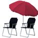 Mojawo Bol 2 campingstoelen, inklapbaar, zwart + zonnescherm, diameter 180 cm, rood