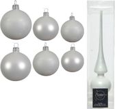 Kaemingk B.V. Grand lot boules de Noël en verre hiver blanc brillant/mat 51 pièces - 4-6-8 cm incl. étoile brillante 26 cm