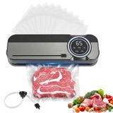 Carehabi Vacuümmachine voor levensmiddelen, 5-in-1 lasapparaat met extra brede soldeerstrip van 6 mm, uv-licht en cutter, 120 W, professioneel voor droge en vochtige levensmiddelen, roestvrij staal