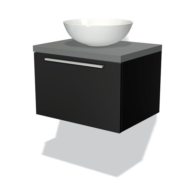 Maxaro Badkamermeubel Modulo Plato 60cm Mat Zwart 1 Lade Middengrijs Blad