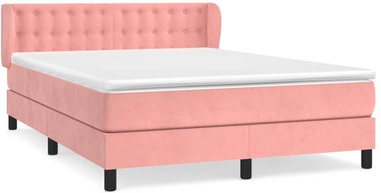 vidaXL Boxspring met matras fluweel roze 140x190 cm