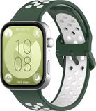 Strap-it Ademend siliconen sport bandje met gespsluiting - geschikt voor Huawei Watch Fit 3 / Watch Fit 4 / Watch Fit 4 Pro / Watch Fit 5 / Watch Fit 5 Pro (groen/wit)