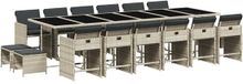 vidaXL 17-delige tuinset met kussens, lichtgrijs, polyrotan