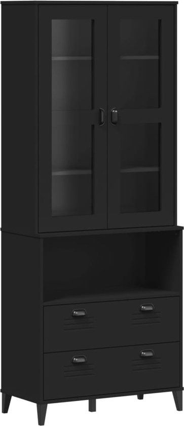 vidaXL Hoge kast VIKEN 80x40x200 cm massief grenenhout zwart