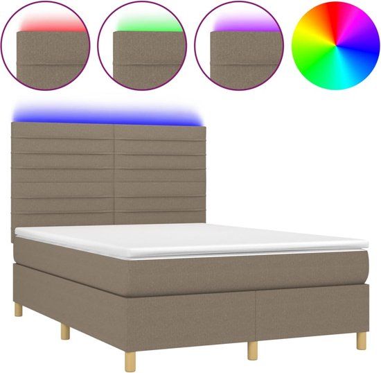vidaXL Boxspring met matras en LED stof taupe 140x190 cm