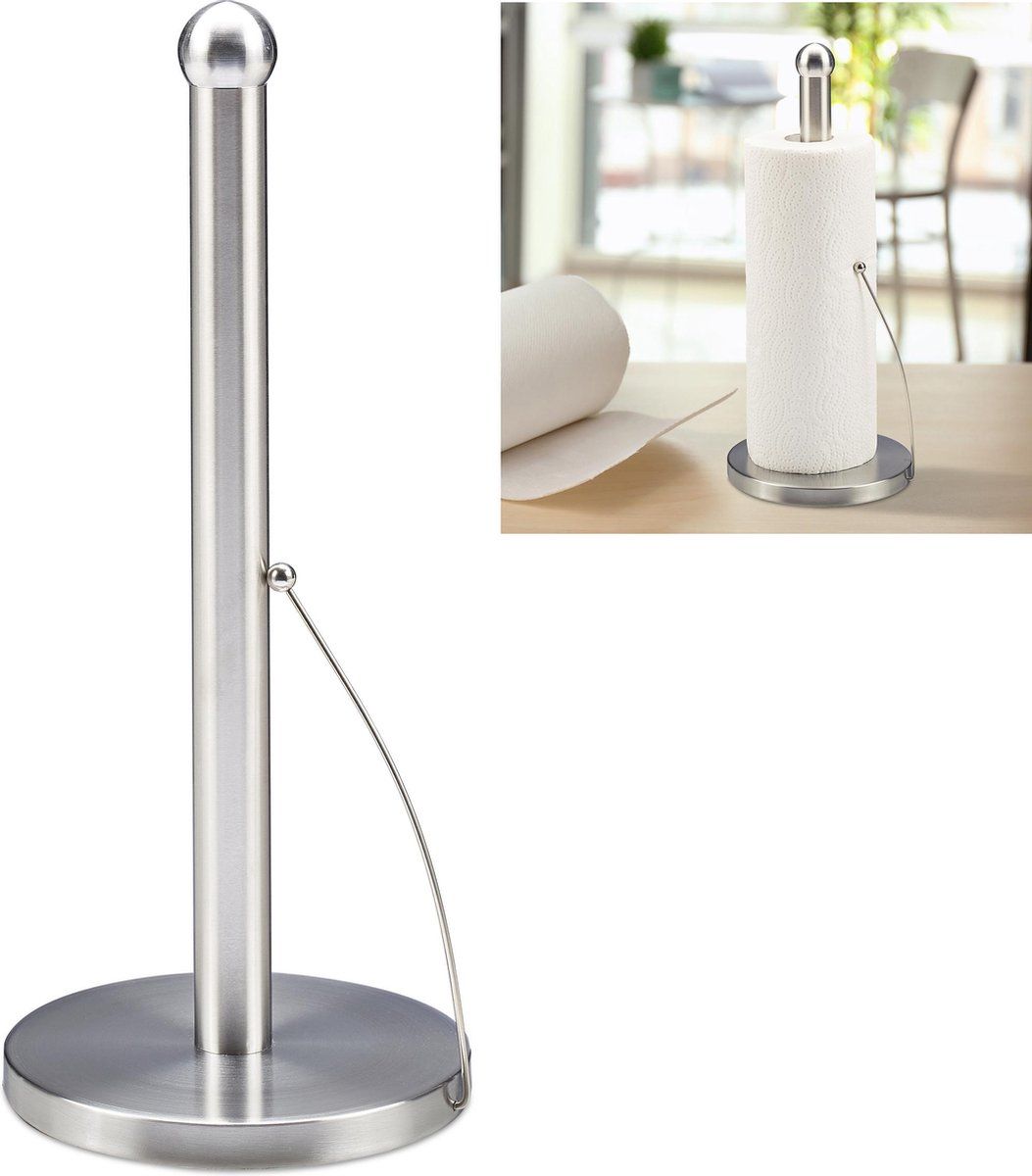 Relaxdays Keukenrolhouder Staand - Rvs - Rolhouder - Keukenpapier Houder