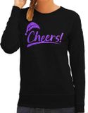 Bellatio Decorations foute kersttrui/sweater dames - Cheers - zwart - glitter paars - Kerstman L
