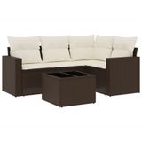 vidaXL 5-delige Loungeset met kussens, polyrattan, bruin