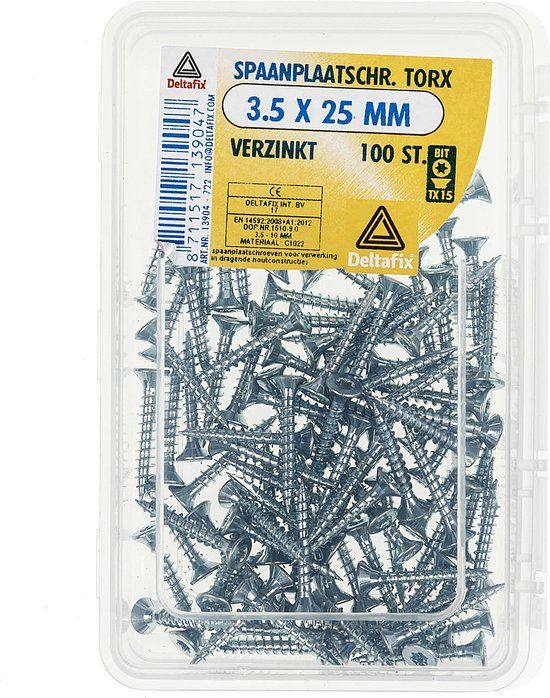 Deltafix Spaanplaatschroef platkop Torx 3.5 x 25 mm Verzinkt 100 stuks