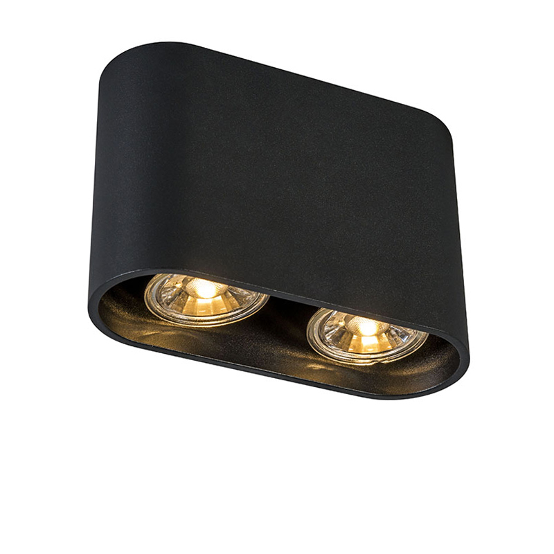 QAZQA Ronda Duo - Plafond spot - 2 lichts - 160 mm - zwart