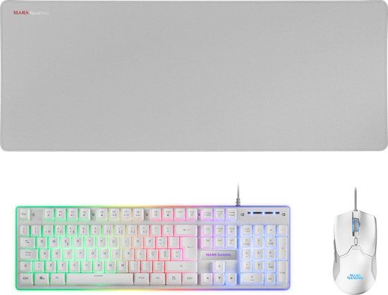 Mars Gaming MCPXWPT - Gaming Keyboard & Mouse Combo - White - Portuguese Layout - RGB Backlit