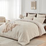 Beddengoed boho, 200x220 cm, beige, plissé, 3 pièces, microfibre