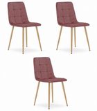 LEOBERT Set van 3 Eetkamerstoelen KARA Donkerroze – Velvet Bekleding, Ergonomisch Design, Houtlook Metalen Poten, Comfortabele Zitting, Max. 120 kg