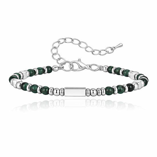 LGT JWLS Stalen Kralenarmband Groen Met Balkje
