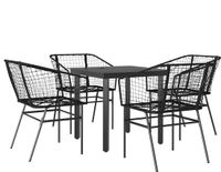 vidaXL 5-delige Tuinset Poly Rattan Glas Zwart