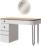 Vicco Mia Kaptafel – 120 cm met LED-spiegel Wit/Natuurlijk hout