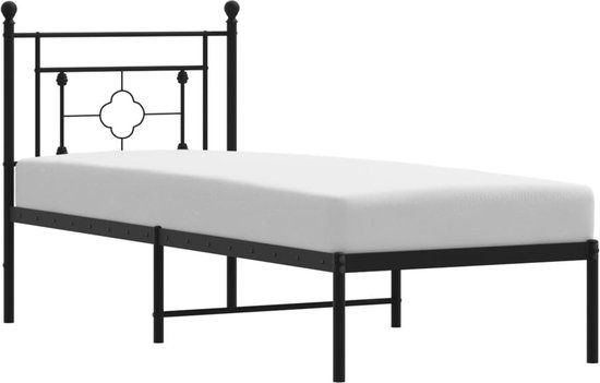 vidaXL Bedframe met hoofdbord Metaal Zwart 75x190 cm