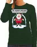 Bellatio Decorations Foute Kersttrui - sweater - kerstliedjes zijn weer om te janken - Hekel aan kerstliedjes - groen - dames XL
