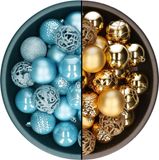Decoris Kerstballen - 74 stuks - Goud en IJsblauw - 6 cm - Kunststof