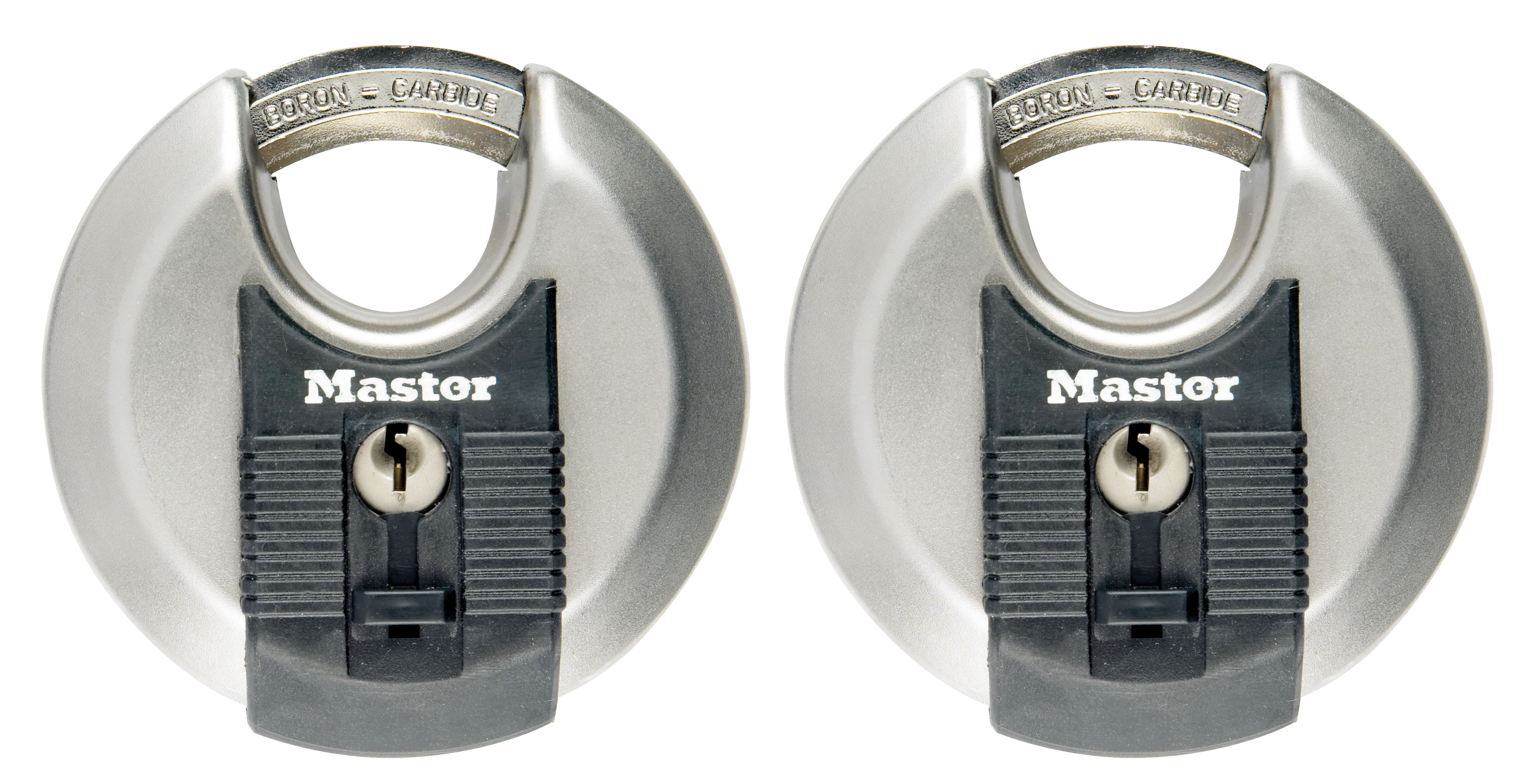 MASTER LOCK 70 mm breed Excell-hangslot van roestvrij staal met schijf en versterkte beugel; verpakking van 2