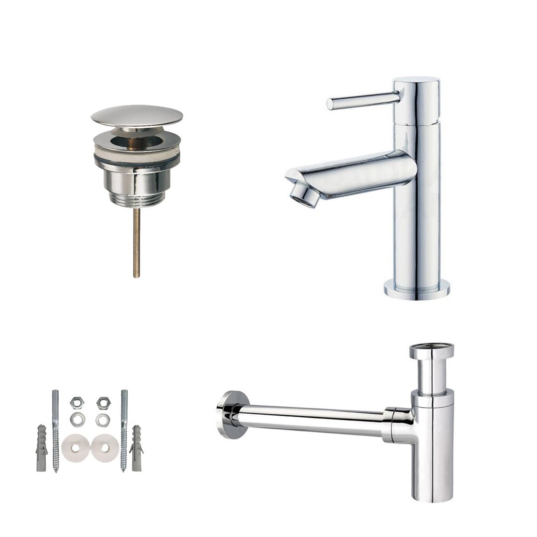 Badkamerplanet Toiletkraan set met afvoer en design sifon chroom rond - Messing