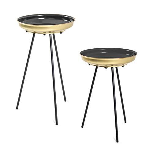 Haku-Möbel Set van 2 tafel, stalen buis, zwart-goud, Ø: 38 x 56 cm